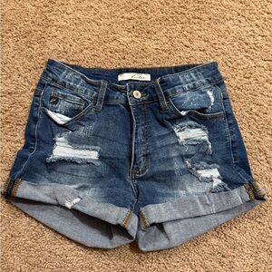 KanCan Dark Blue Ripped Jean Shorts